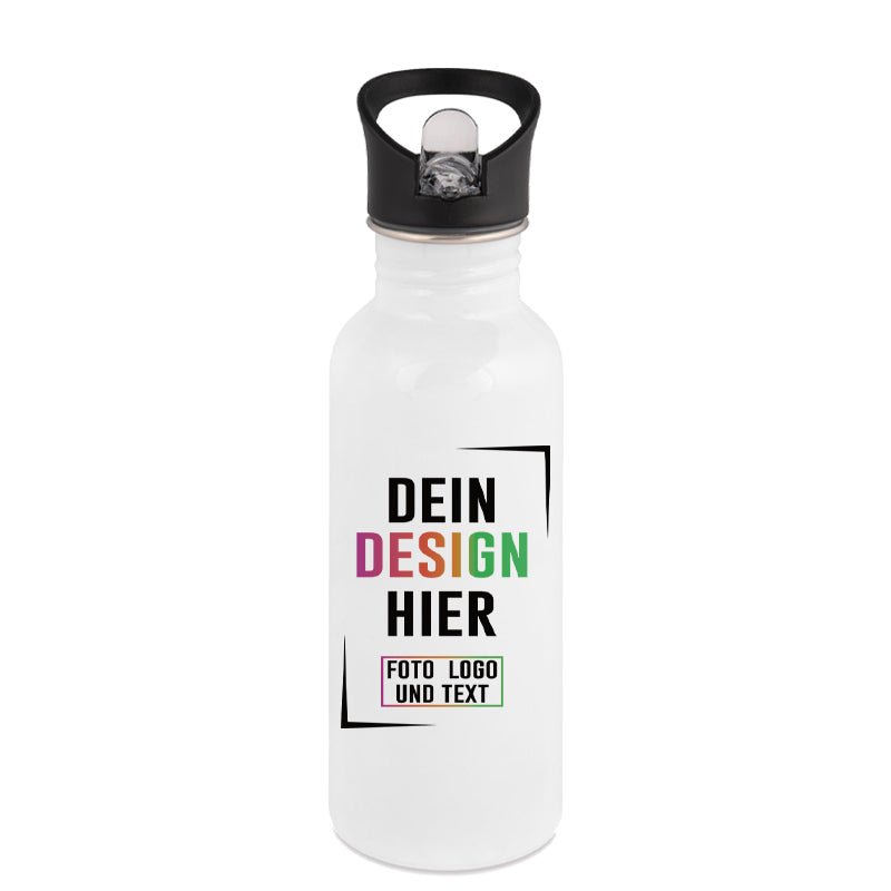 Trinkflasche Klassik 500ml aus Edelstahl Weiß od. Silber - Fototassen.de