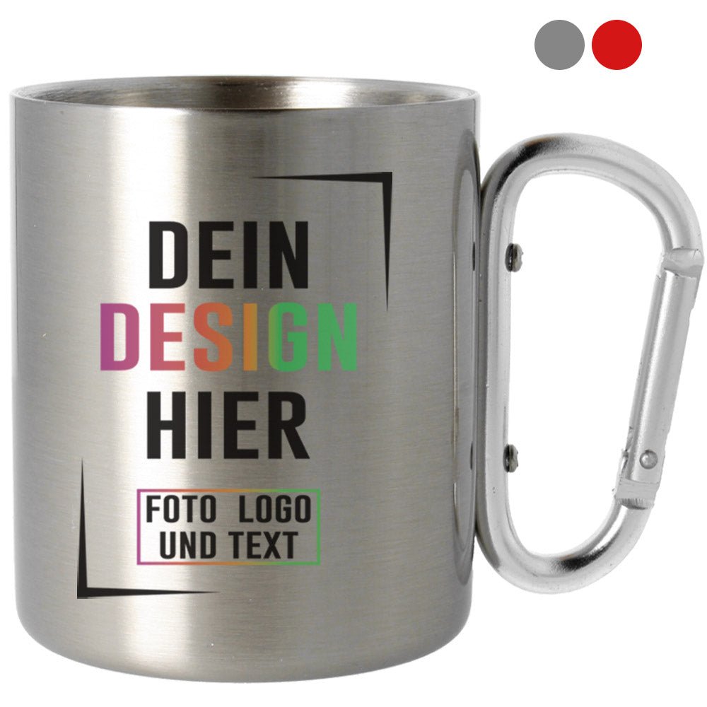 Edelstahltasse gross mit Karabinergriff - Fototassen.de