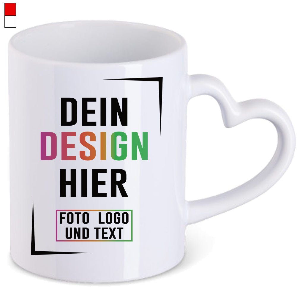 Herzhenkel Keramiktasse in Weiß oder Rot - Fototassen.de