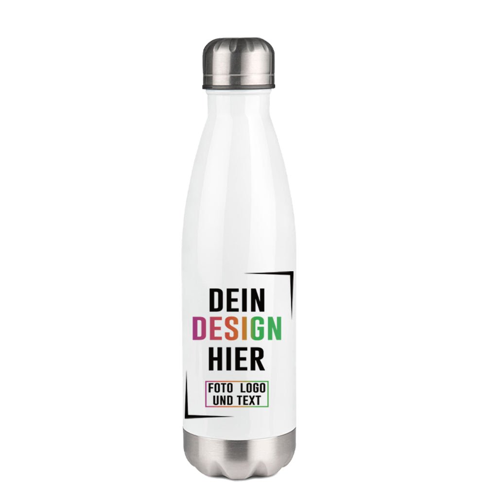 Heliox Edelstahl Trinkflasche 500ml in Weiß oder Silber - Fototassen.de
