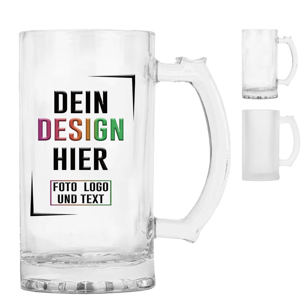 Bierkrug aus Glas 0,47 ltr in klar oder satiniert/ mattiert - Fototassen.de