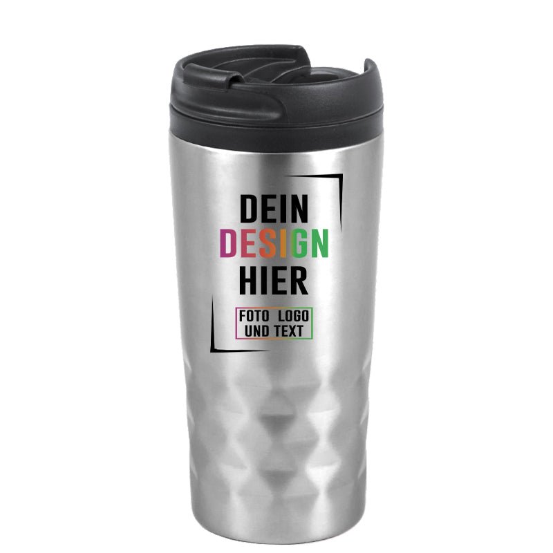 Thermobecher 310ml ToGo Edelstahl in Schwarz od. Silber - Fototassen.de