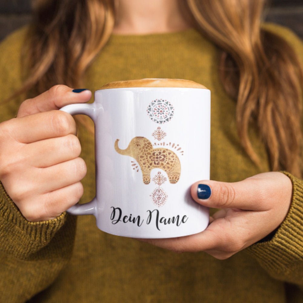 Wasserfarben Elefant mit Platz für Namen - Fototassen.de