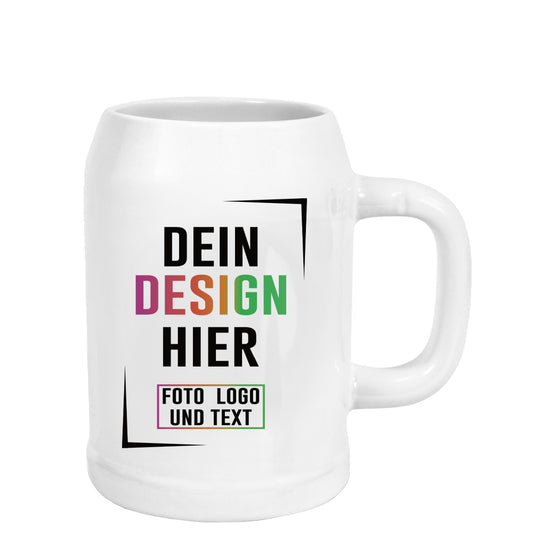 Bierkrug 0,5 ltr in Weiß - Bedrucken und personalisieren ab 1 Stck.