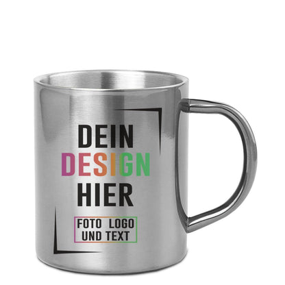 Silberne Edelstahltasse in klein - Fototassen.de