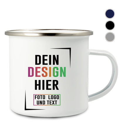 Emaille Tasse mit verschiedenen Trinkrand Farben - Fototassen.de