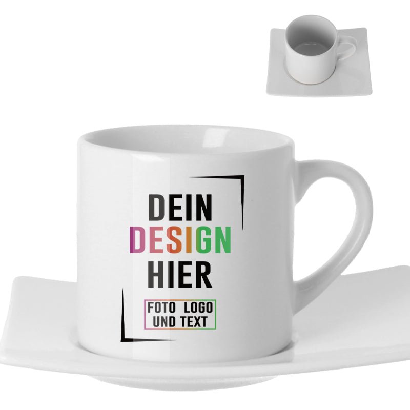Kaffeetasse Melange aus Keramik mit Unterteller - Fototassen.de