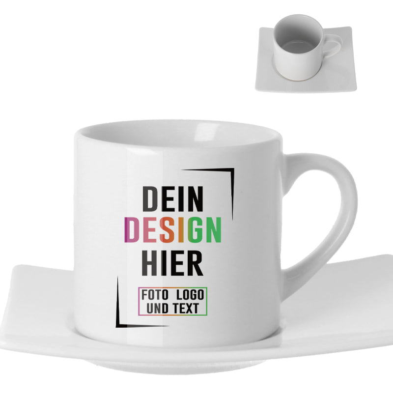 Personalisierbare Fototasse mit Unterteller, Vorlage für individuelles Design, Fototassen.de