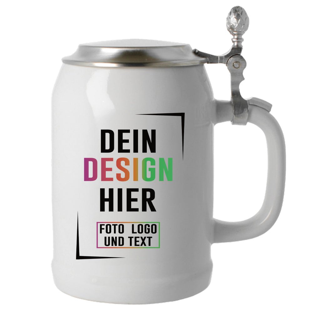 Krug Andechs 0,5 mit flachem poliertem Zinndeckel - Fototassen.de