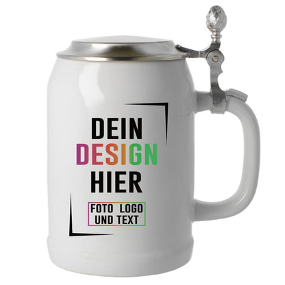 Krug Andechs 0,5 mit flachem poliertem Zinndeckel - Fototassen.de