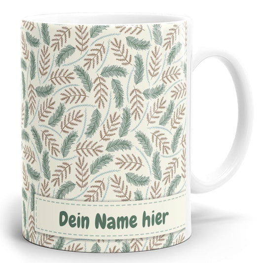 Naturmuster Panorama Tasse mit Name und Dekor "Tag im Wald"