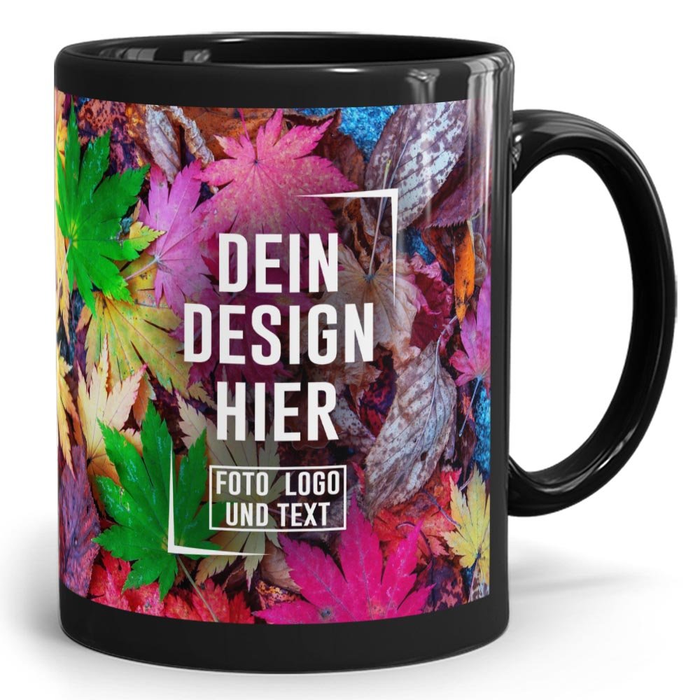 Schwarze Tasse Boston mit weißem Druckfeld - Fototassen.de