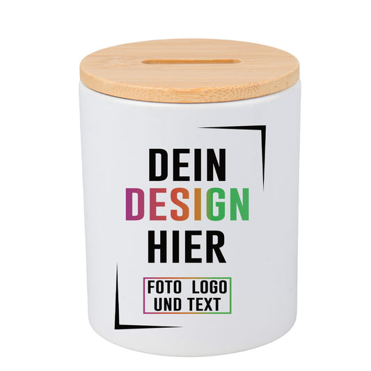 Spardose aus Keramik mit Bambusdeckel