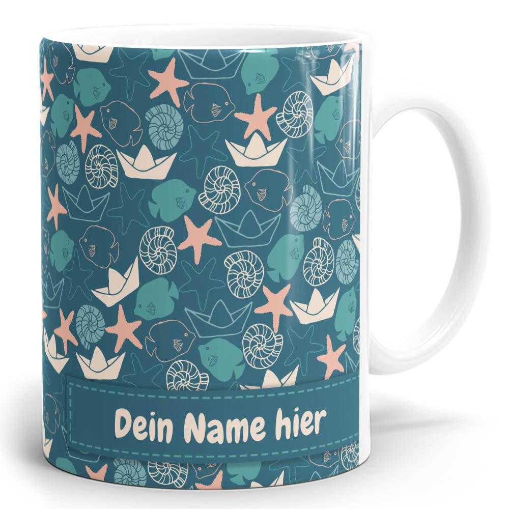 Tassen mit Namen im Panoramadruck mit Layout "Tag am Meer"
