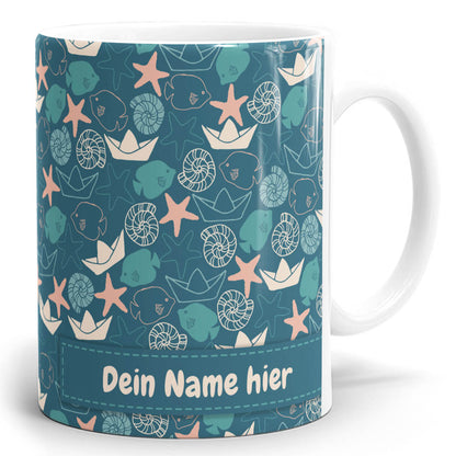 Tassen mit Namen im Panoramadruck mit Layout "Tag am Meer"