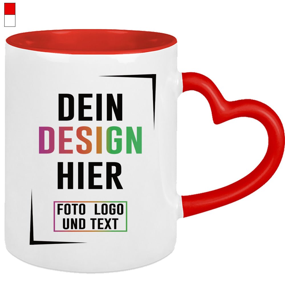 Herzhenkel Keramiktasse in Weiß oder Rot - Fototassen.de