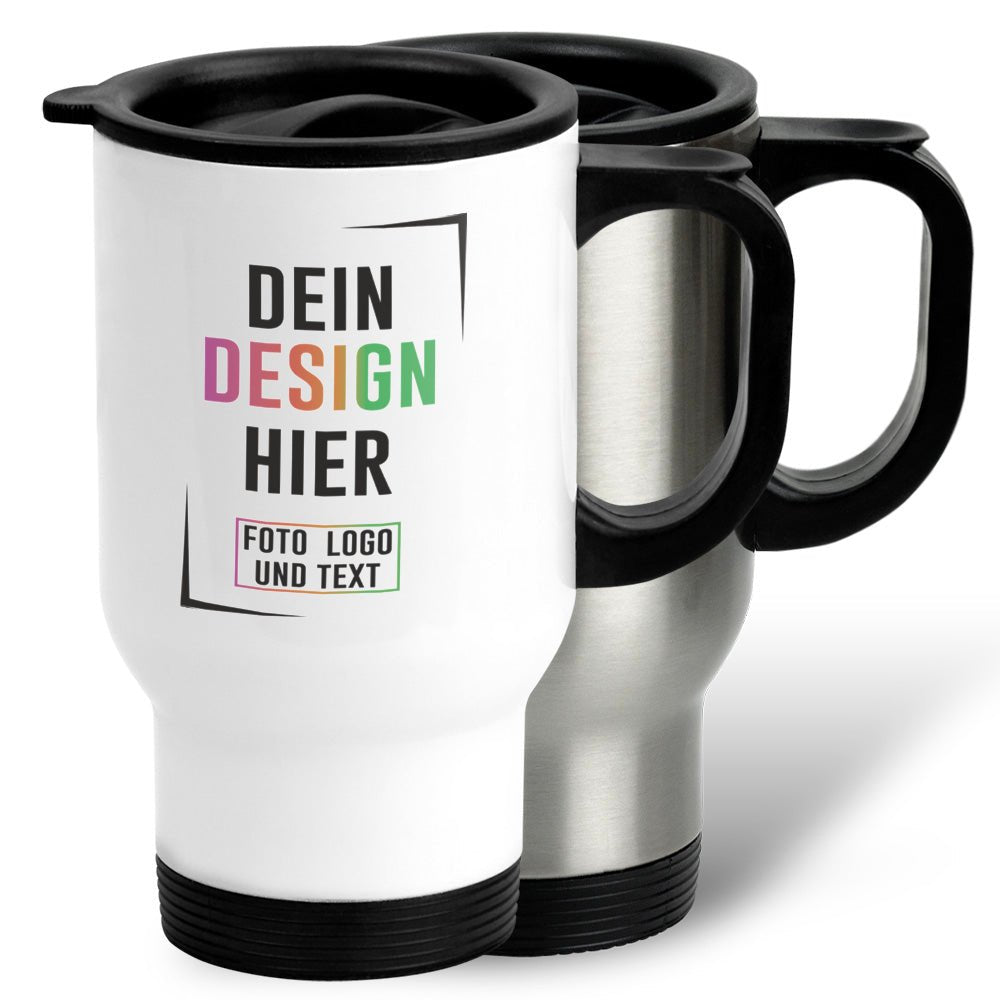 Edelstahl Thermobecher ToGo in Weiß oder Silber - Fototassen.de