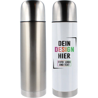 Edelstahl Theromsflasche 750 ml in Weiß oder Silber - Fototassen.de