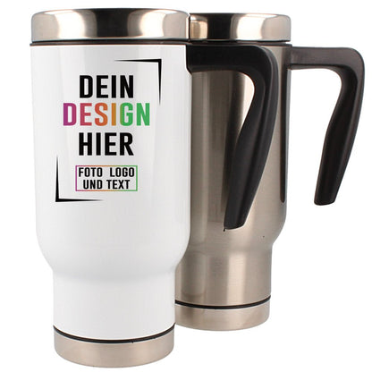 Premium Edelstahl Thermobecher in Weiß oder Silber - Fototassen.de
