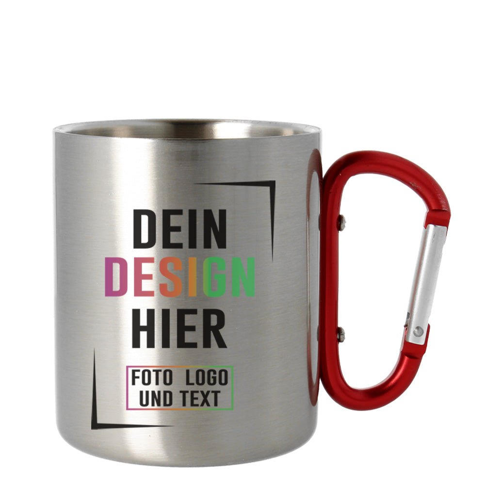 Edelstahltasse klein mit Karabinergriff - Fototassen.de