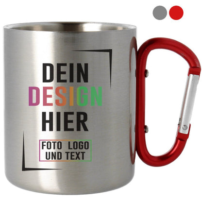 Edelstahltasse gross mit Karabinergriff - Fototassen.de