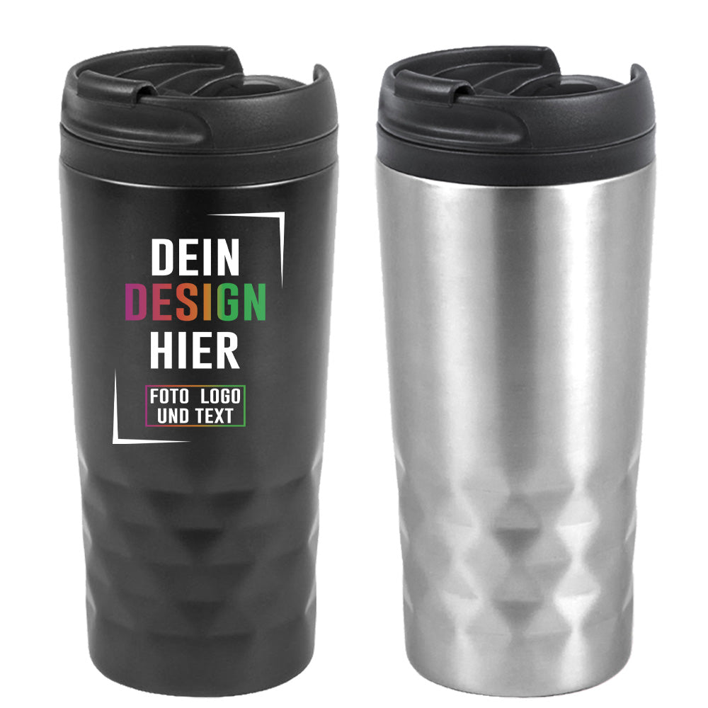 Thermobecher 310ml ToGo Edelstahl in Schwarz od. Silber - Fototassen.de