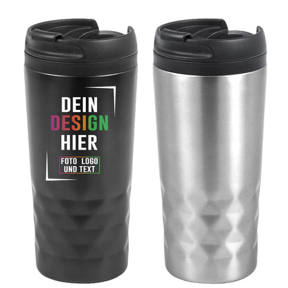 Thermobecher 310ml ToGo Edelstahl in Schwarz od. Silber - Fototassen.de