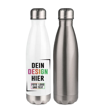 Heliox Edelstahl Trinkflasche 500ml in Weiß oder Silber - Fototassen.de