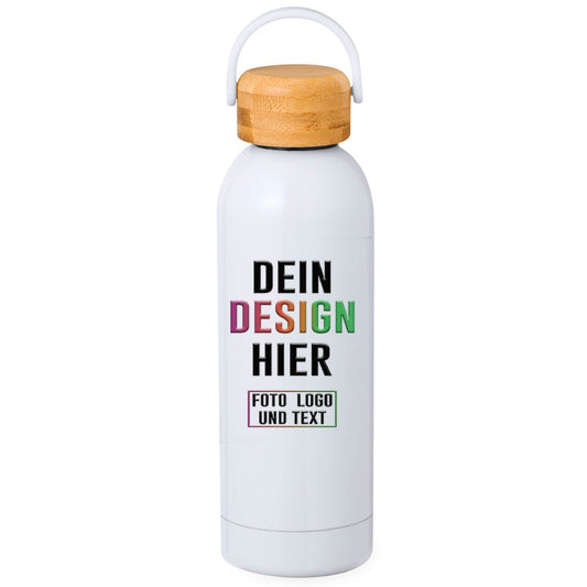 Trinkflasche JANO 500 ml mit Bambusdeckel - Fototassen.de