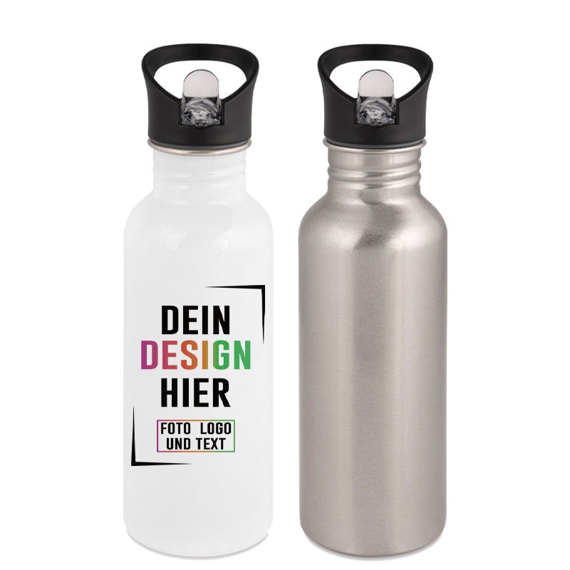 Trinkflasche Klassik 500ml aus Edelstahl Weiß od. Silber - Fototassen.de