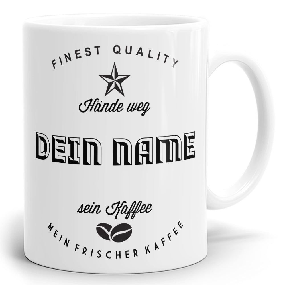 Vintage Design "Hände weg" mit eigenem Namen - Fototassen.de