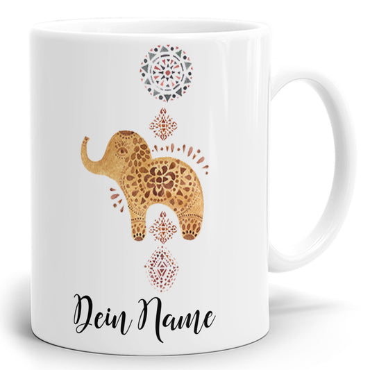 Tasse mit eigenem Namen und Elefant Wasserfarben Druck