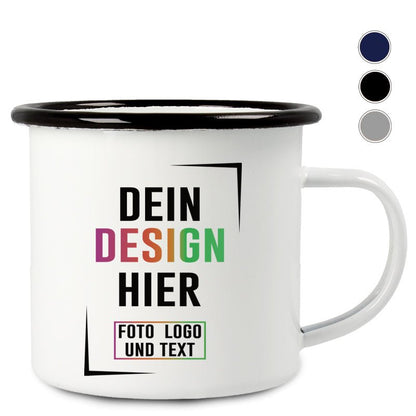 Emaille Tasse mit verschiedenen Trinkrand Farben - Fototassen.de