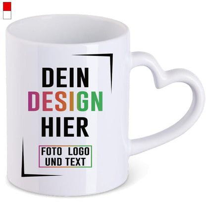Herzhenkel Keramiktasse in Weiß oder Rot - Fototassen.de