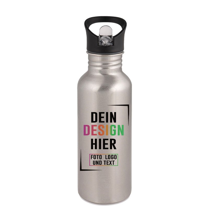 Trinkflasche Klassik 500ml aus Edelstahl Weiß od. Silber - Fototassen.de