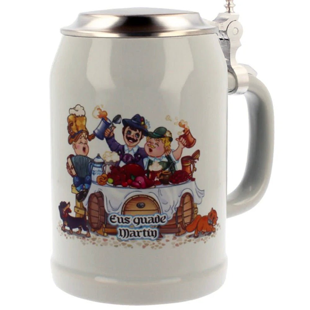 Bierkrug "Andechs" 0,5ltr in Grau mit Zinndeckel - Fototassen.de