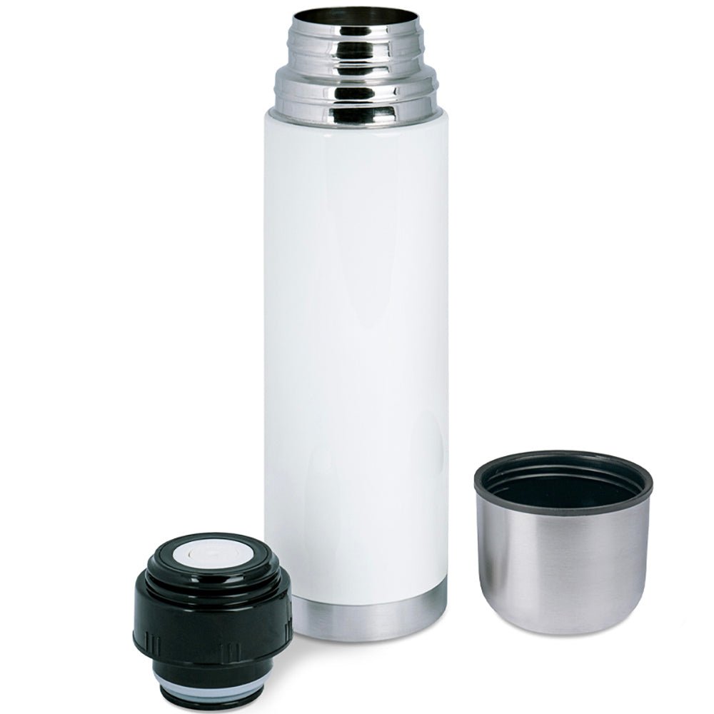Edelstahl Theromsflasche 750 ml in Weiß oder Silber - Fototassen.de