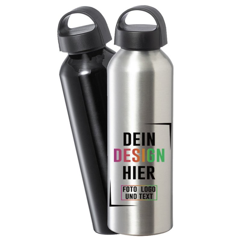 Trinkflasche 800 ml aus Aluminium in Schwarz od. Silber - Fototassen.de