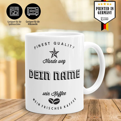 Vintage Design "Hände weg" mit eigenem Namen - Fototassen.de