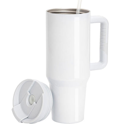 XXL Edelstahl Thermobecher mit Henkel, Flip - Deckel und Kunststoffhalm - Fototassen.de