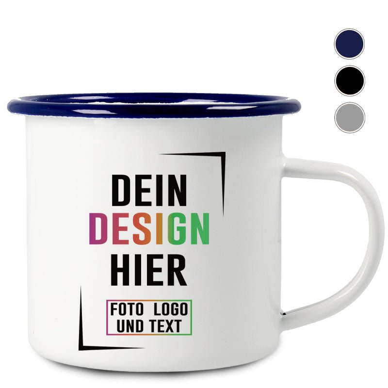 Emaille Tasse mit verschiedenen Trinkrand Farben - Fototassen.de