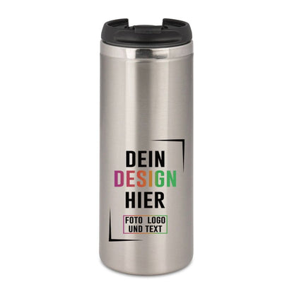 Schlanker Edelstahl Thermobecher in Weiß oder Silber - Fototassen.de