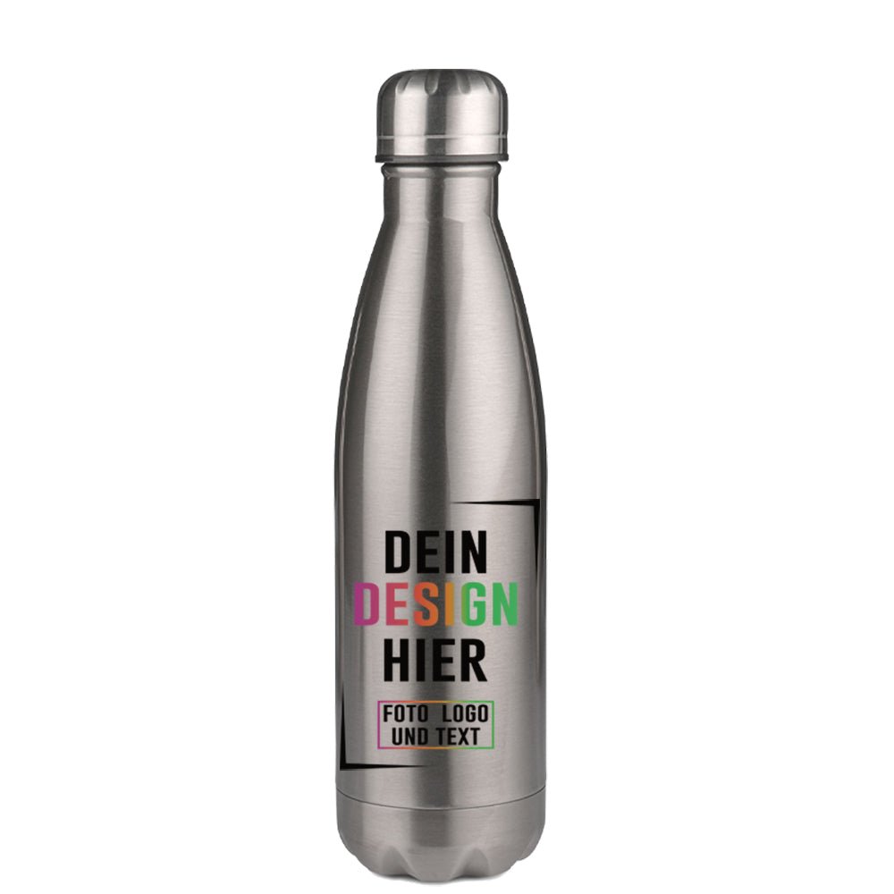 Heliox Edelstahl Trinkflasche 500ml in Weiß oder Silber - Fototassen.de