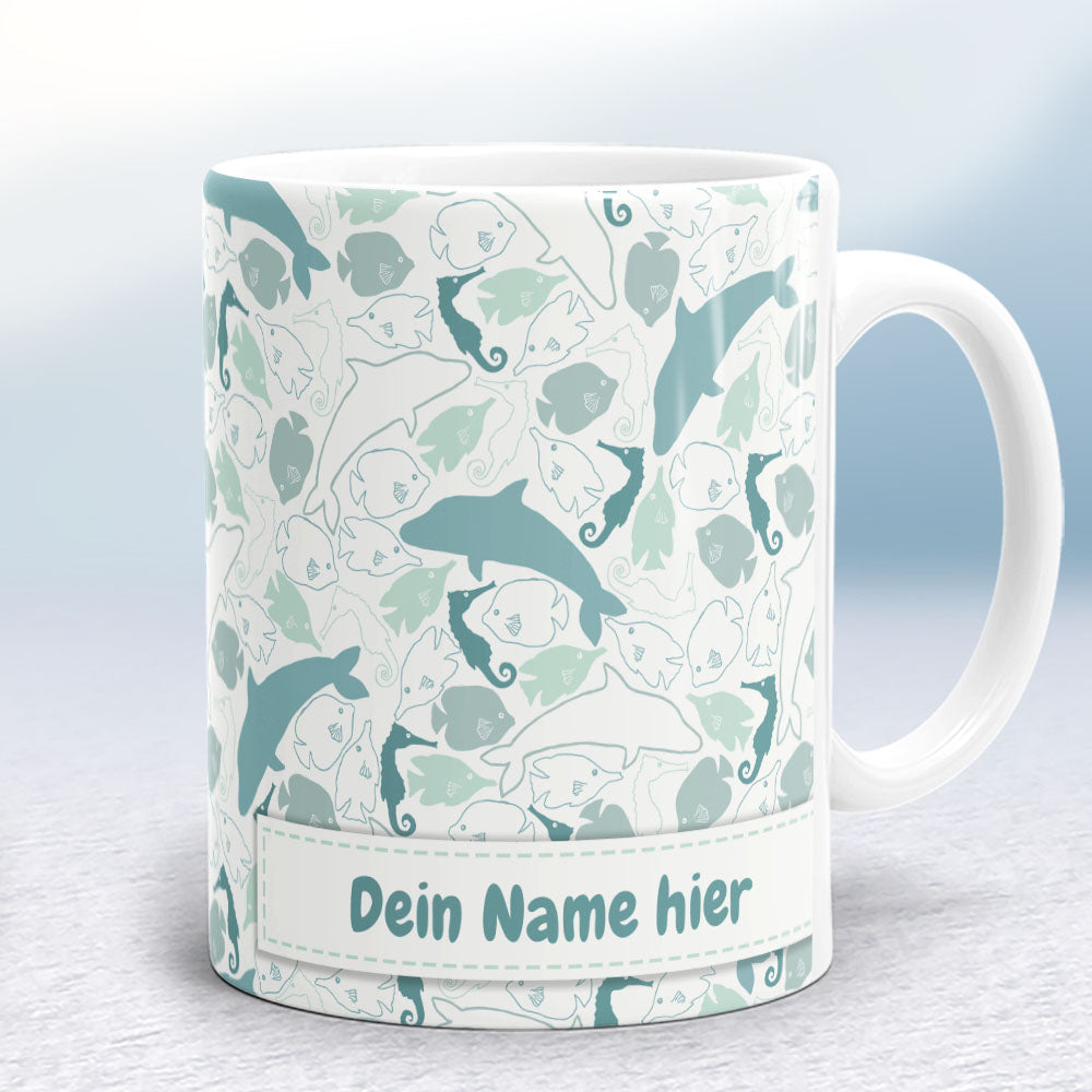 Panoramatasse Beispiel Produktbild Unterwasser Welten mit Name bedruckt