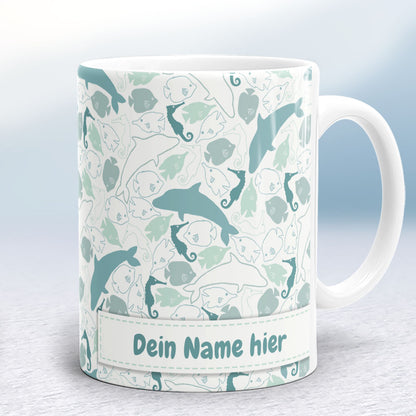 Panoramatasse Beispiel Produktbild Unterwasser Welten mit Name bedruckt