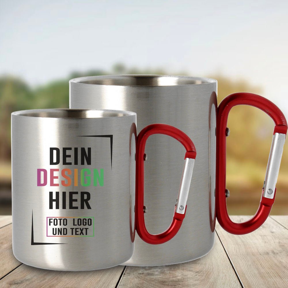 Edelstahltasse klein mit Karabinergriff - Fototassen.de