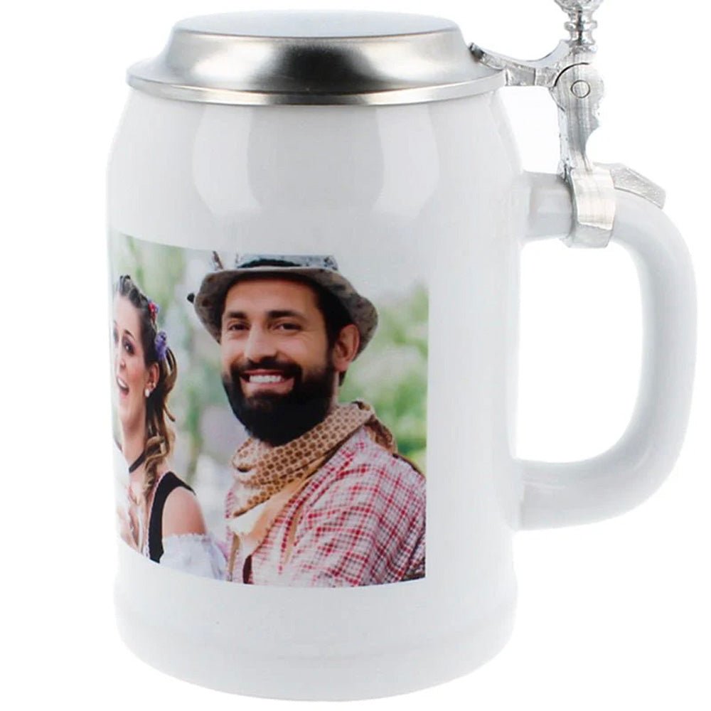 Krug Andechs 0,5 mit flachem poliertem Zinndeckel - Fototassen.de