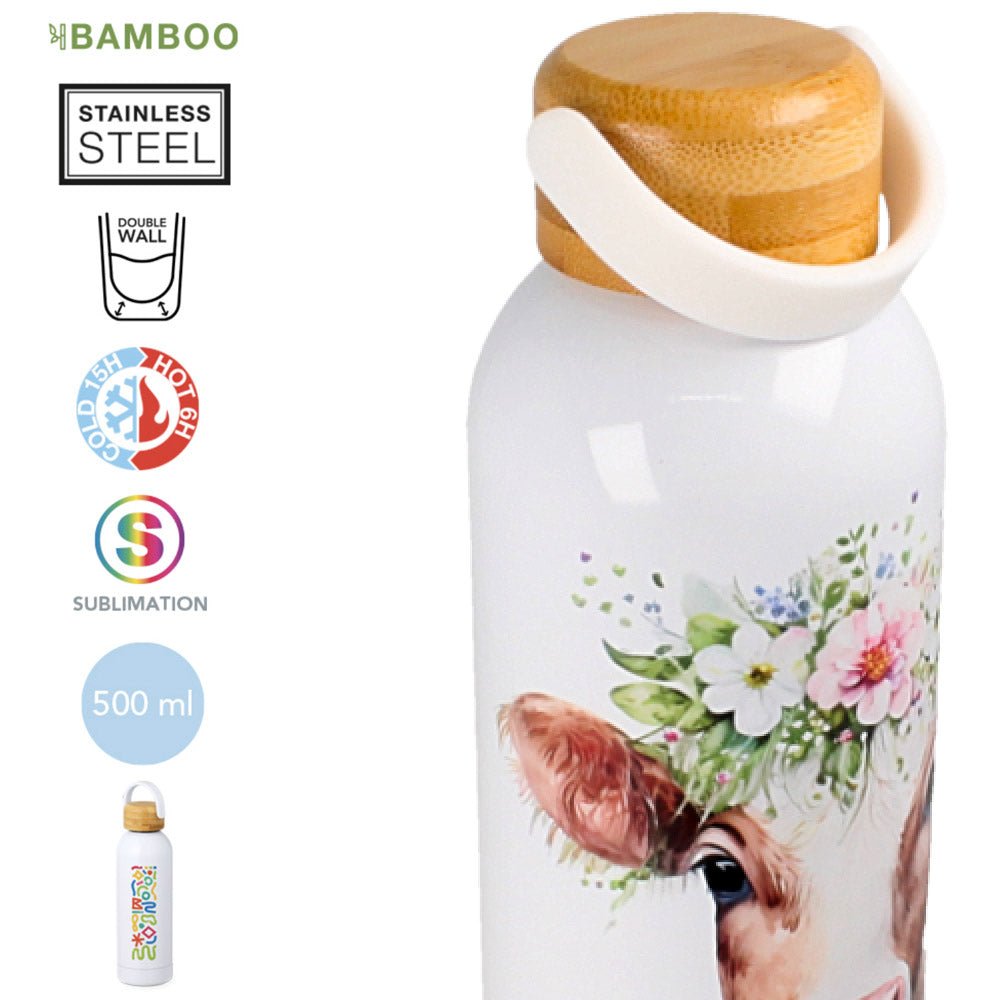 Trinkflasche JANO 500 ml mit Bambusdeckel - Fototassen.de