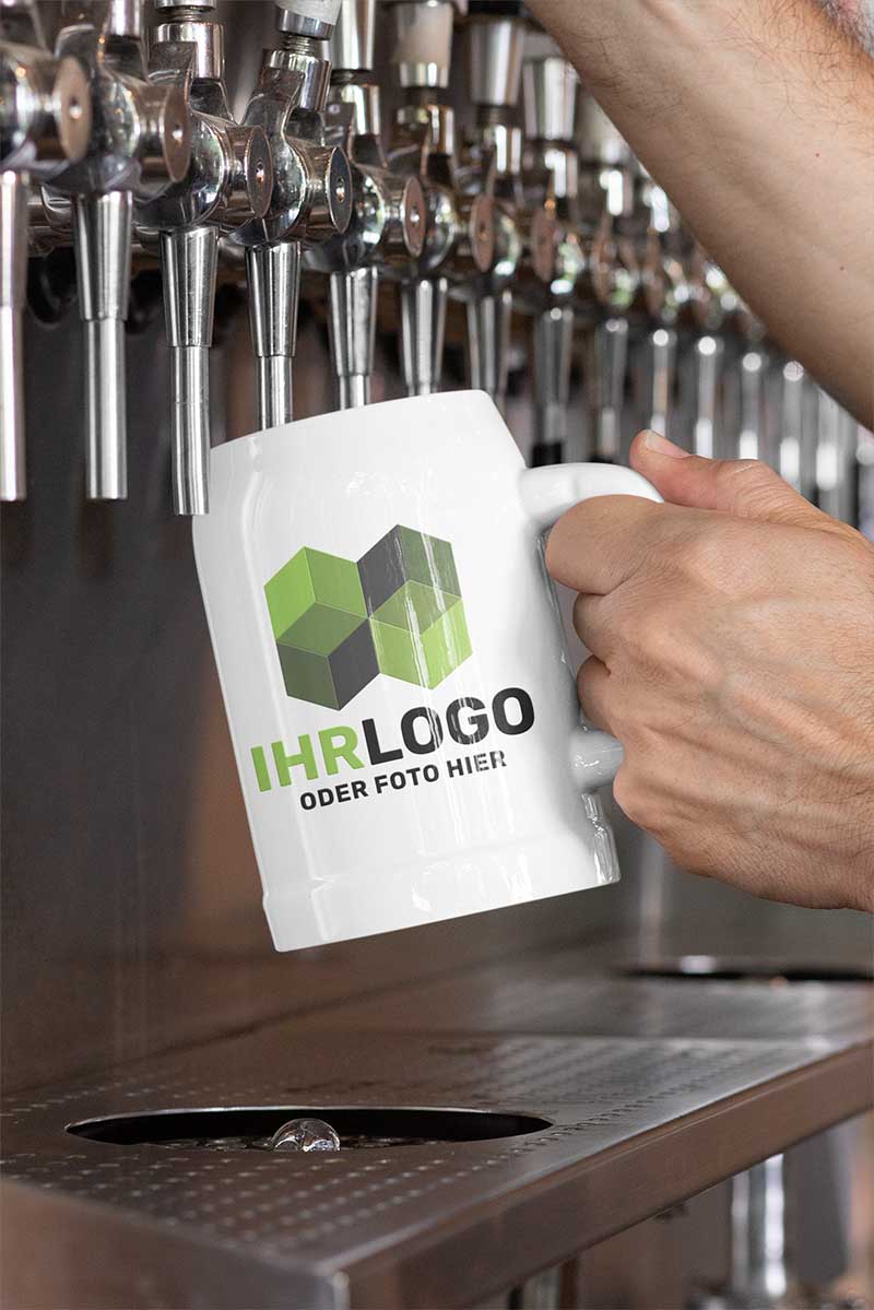 Bierkrug bedrucken und personalisieren Beispiel Foto